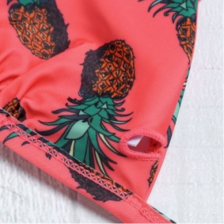 Plunge Neck Flounce Backless Padded Floral Print Low Waist Women Bikini Set (WATERMELON PI