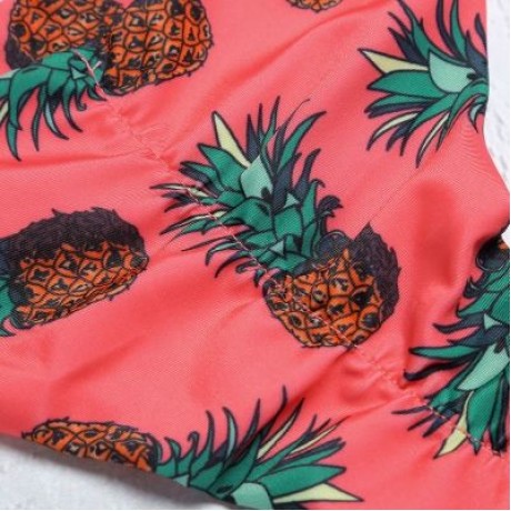 Plunge Neck Flounce Backless Padded Floral Print Low Waist Women Bikini Set (WATERMELON PI