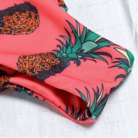 Plunge Neck Flounce Backless Padded Floral Print Low Waist Women Bikini Set (WATERMELON PI