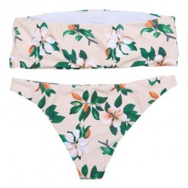 Sexy Strapless Padded Floral Print Mid Waist Women Bikini Set (APRICOT)