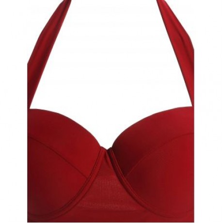 Plus Size High Waist Halter Polka Dot Bikini (RED)