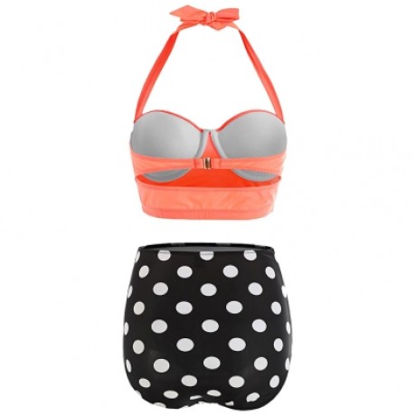 Plus Size High Waist Halter Polka Dot Bikini (SUNRISE ORANGE)