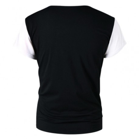 Ripped Zipper Embellished Color Blocking T-shirt (BLACK)