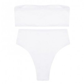 Strapless Padded Solid Color High Waist Two-piece Women Bikini Set (WHITE)