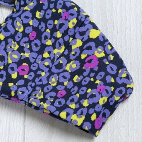 Halter Neck Backless Cut Out Print Tied Low Waist Women Bikini Set (PURPLE MONSTER)