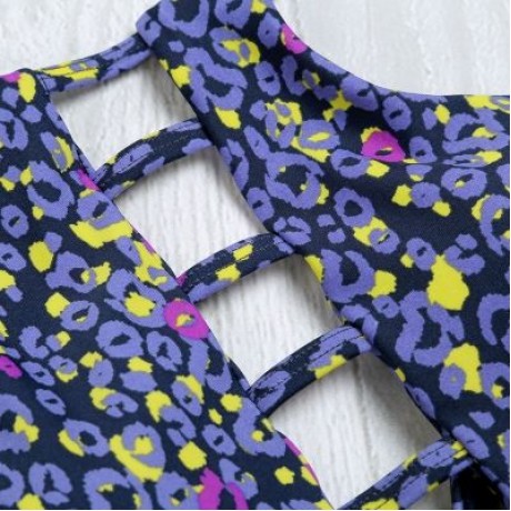 Halter Neck Backless Cut Out Print Tied Low Waist Women Bikini Set (PURPLE MONSTER)