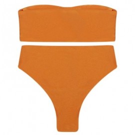 Strapless Padded Solid Color High Waist Two-piece Women Bikini Set (TIGER ORANGE)