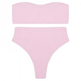 Strapless Padded Solid Color High Waist Two-piece Women Bikini Set (LIGHT PINK)