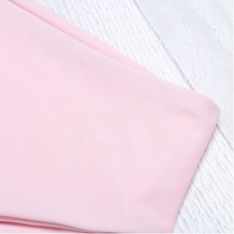 Strapless Padded Solid Color High Waist Two-piece Women Bikini Set (LIGHT PINK)