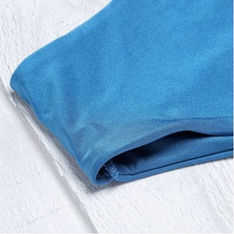 Strapless Padded Solid Color High Waist Two-piece Women Bikini Set (BLUE IVY)