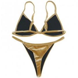 Spaghetti Strap Padded Backless Low Waist Velour Women Bikini Set (LIGHT KHAKI)