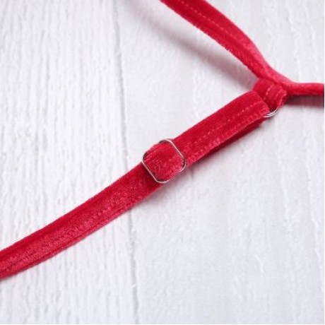 Spaghetti Strap Padded Backless Low Waist Velour Women Bikini Set (LAVA RED)