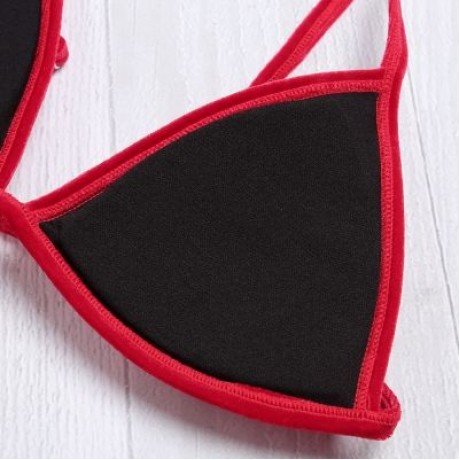 Spaghetti Strap Padded Backless Low Waist Velour Women Bikini Set (LAVA RED)