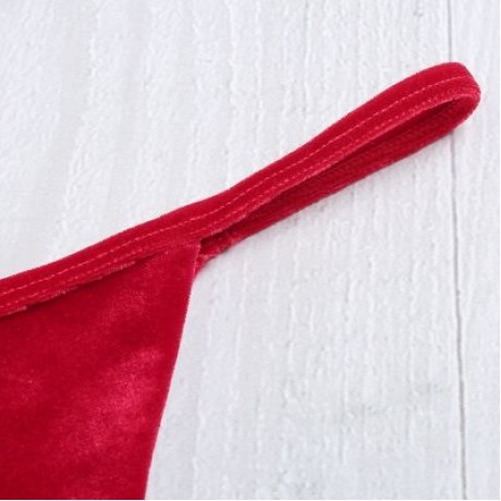 Spaghetti Strap Padded Backless Low Waist Velour Women Bikini Set (LAVA RED)