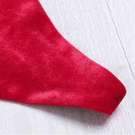 Spaghetti Strap Padded Backless Low Waist Velour Women Bikini Set (LAVA RED)