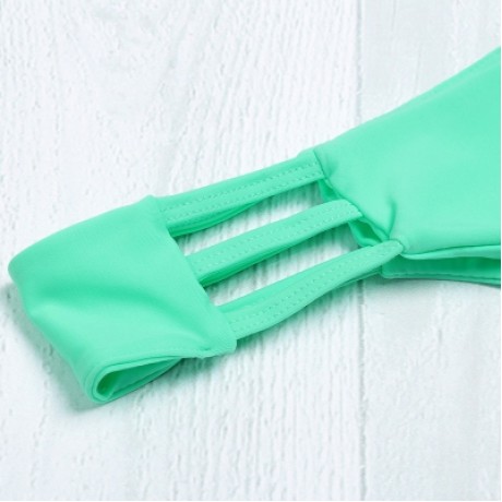 Halter Neck Backless Cut Out Tied Strap Low Waist Women Bikini Set (BLUE GREEN)