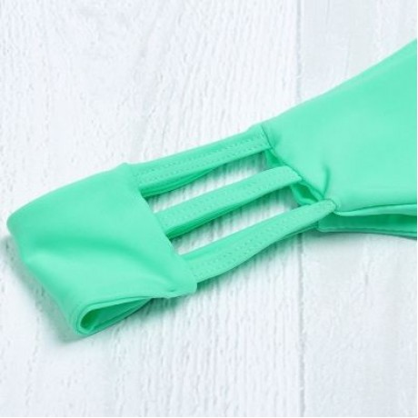 Halter Neck Backless Cut Out Tied Strap Low Waist Women Bikini Set (BLUE GREEN)