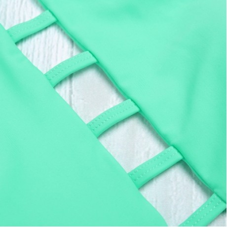 Halter Neck Backless Cut Out Tied Strap Low Waist Women Bikini Set (BLUE GREEN)