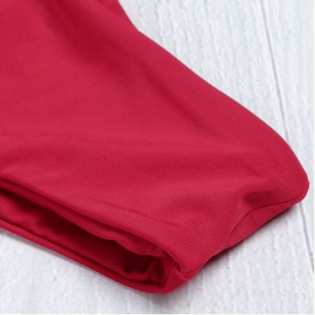 Shoulder Strap Backless Padded Bowknot Solid Color Women Bikini Set (CHERRY RED)
