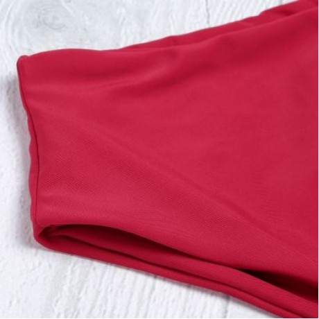 Shoulder Strap Backless Padded Bowknot Solid Color Women Bikini Set (CHERRY RED)