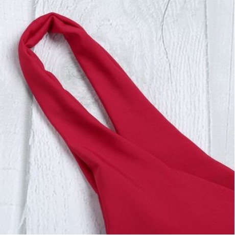Shoulder Strap Backless Padded Bowknot Solid Color Women Bikini Set (CHERRY RED)