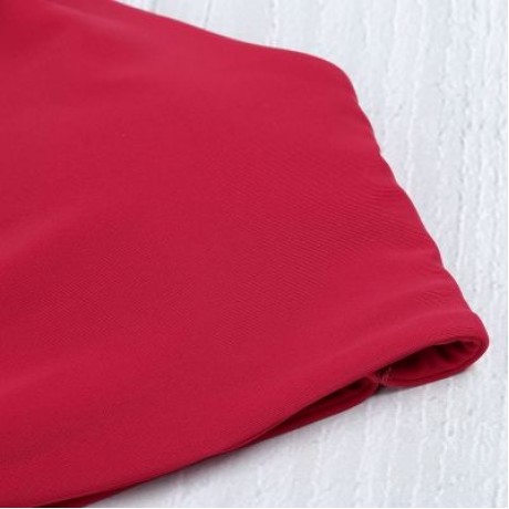 Shoulder Strap Backless Padded Bowknot Solid Color Women Bikini Set (CHERRY RED)