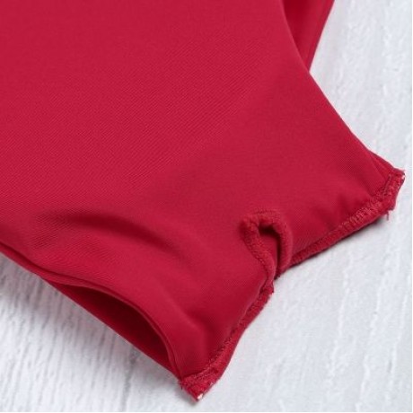 Shoulder Strap Backless Padded Bowknot Solid Color Women Bikini Set (CHERRY RED)