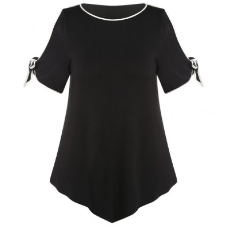 Plus Size Slit Sleeve T-shirt (BLACK)