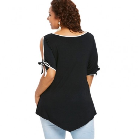 Plus Size Slit Sleeve T-shirt (BLACK)