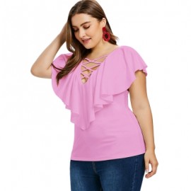 Criss Cross Plus Size Ruffle Insert T-shirt (HOT PINK)
