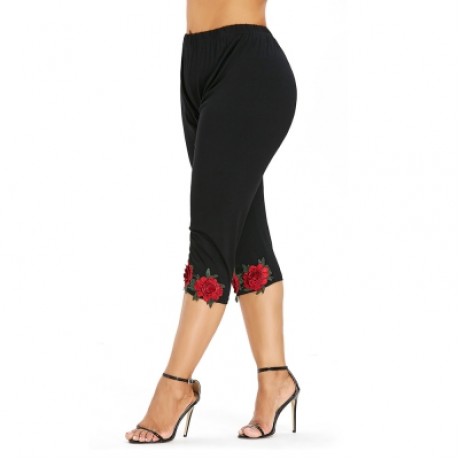 Plus Size High Rise Cropped Leggings (BLACK)