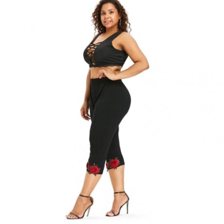 Plus Size High Rise Cropped Leggings (BLACK)