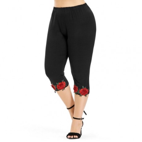 Plus Size High Rise Cropped Leggings (BLACK)