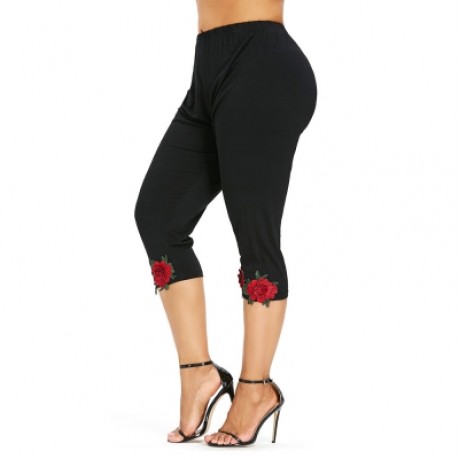 Plus Size High Rise Cropped Leggings (BLACK)