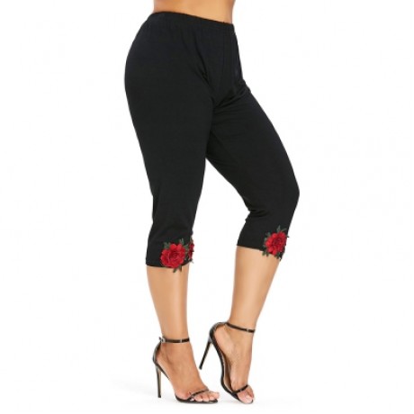 Plus Size High Rise Cropped Leggings (BLACK)