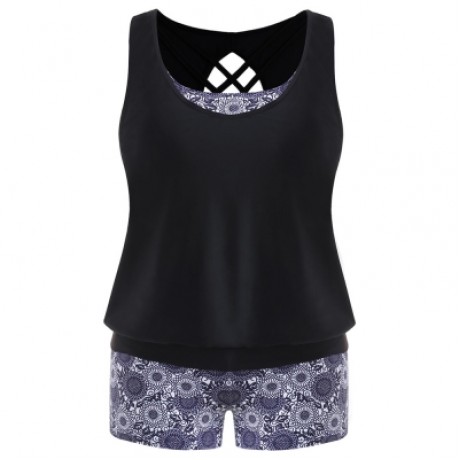 Plus Size Floral Three Pieces Bikini Set (MIDNIGHT BLUE)