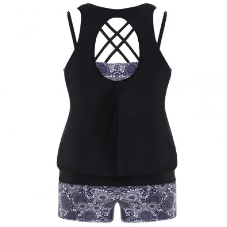 Plus Size Floral Three Pieces Bikini Set (MIDNIGHT BLUE)