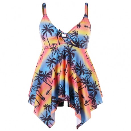 Plus Size Palm Tree Handkerchief Tankini Set (MULTI)