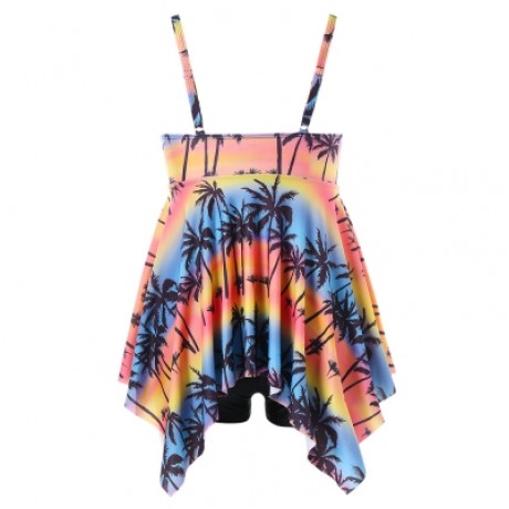 Plus Size Palm Tree Handkerchief Tankini Set (MULTI)