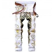 Color Block Print Slim Fit Jeans (WHITE)