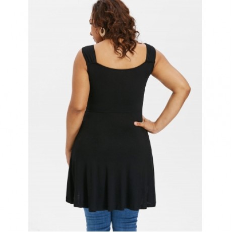 Plus Size Butterfly Pattern Deep V Neck Tank Top (BLACK)
