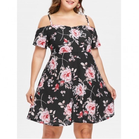 Plus Size Empire Waist Flower Dress (BLACK)