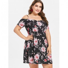Plus Size Empire Waist Flower Dress (BLACK)