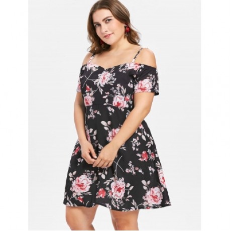 Plus Size Empire Waist Flower Dress (BLACK)