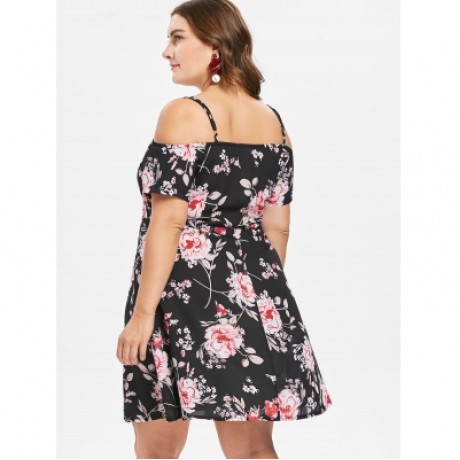 Plus Size Empire Waist Flower Dress (BLACK)