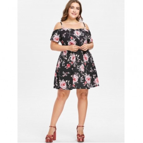 Plus Size Empire Waist Flower Dress (BLACK)