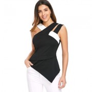 Back Zip Asymmetrical Flare Tank Top (BLACK)