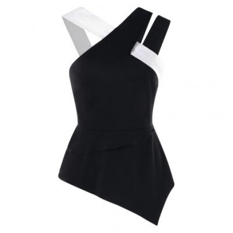 Back Zip Asymmetrical Flare Tank Top (BLACK)