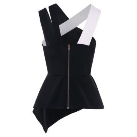 Back Zip Asymmetrical Flare Tank Top (BLACK)