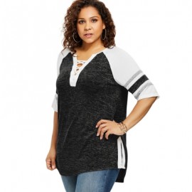 Plus Size Lace Up Side Slit Marled T-shirt (CARBON GRAY)